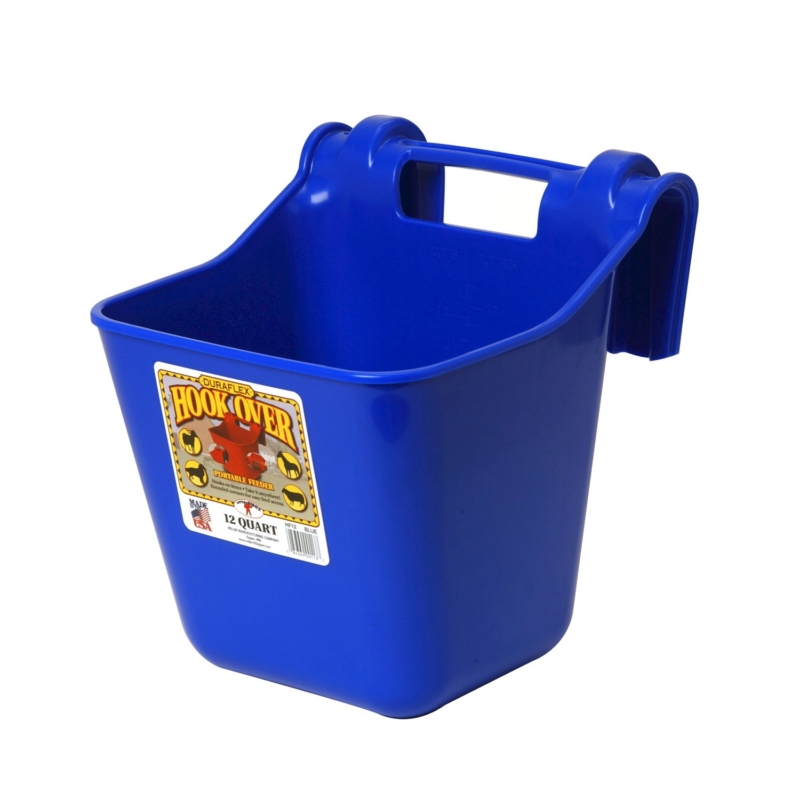 12Qt blue hook over feeder great for feeding steers, horses, sheep, and goats.