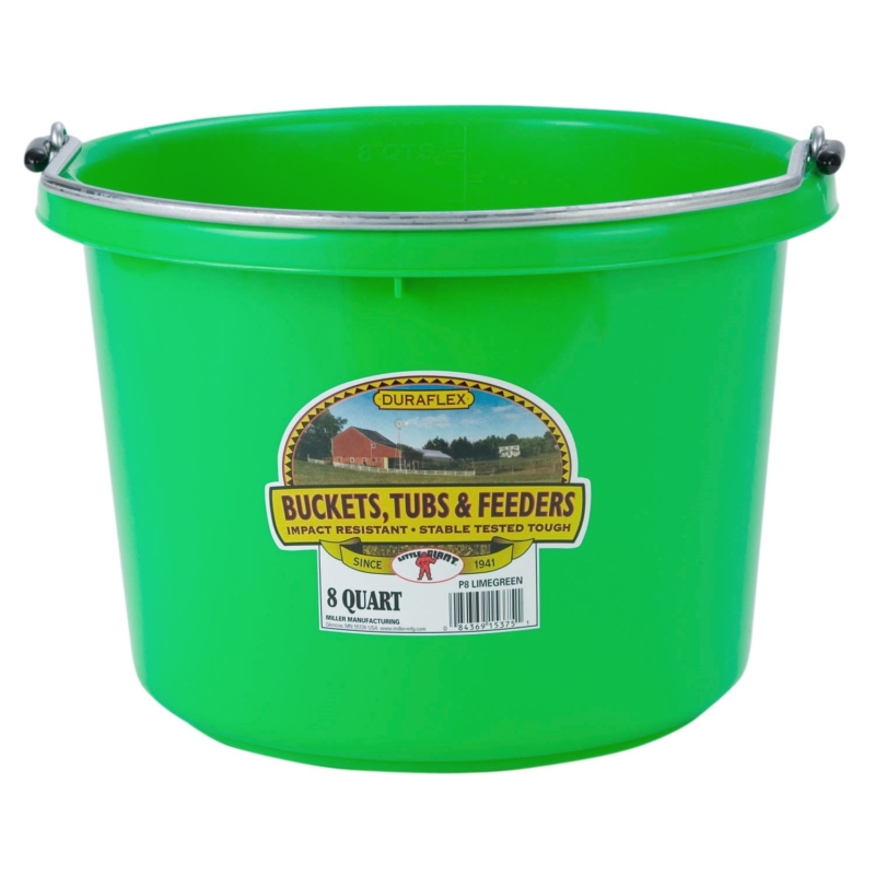 8QT lime green bucket great for feeding and watering steers, horses, sheep, and goats