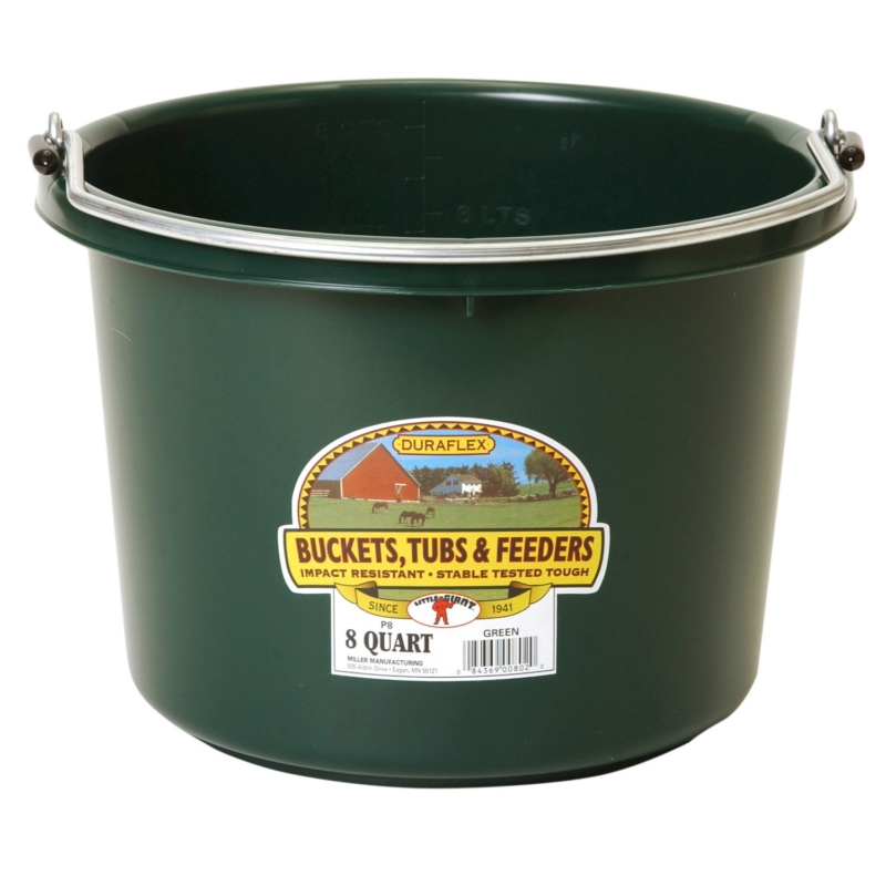 8QT green bucket great for feeding and watering horses, steer, sheep, and goats