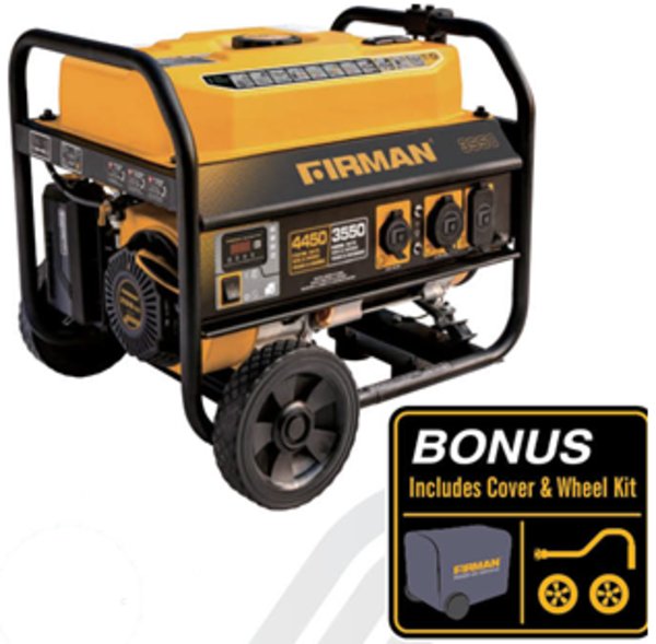 Portable generator 3550 running watts Firman great for camping, RV, and natural disasters.