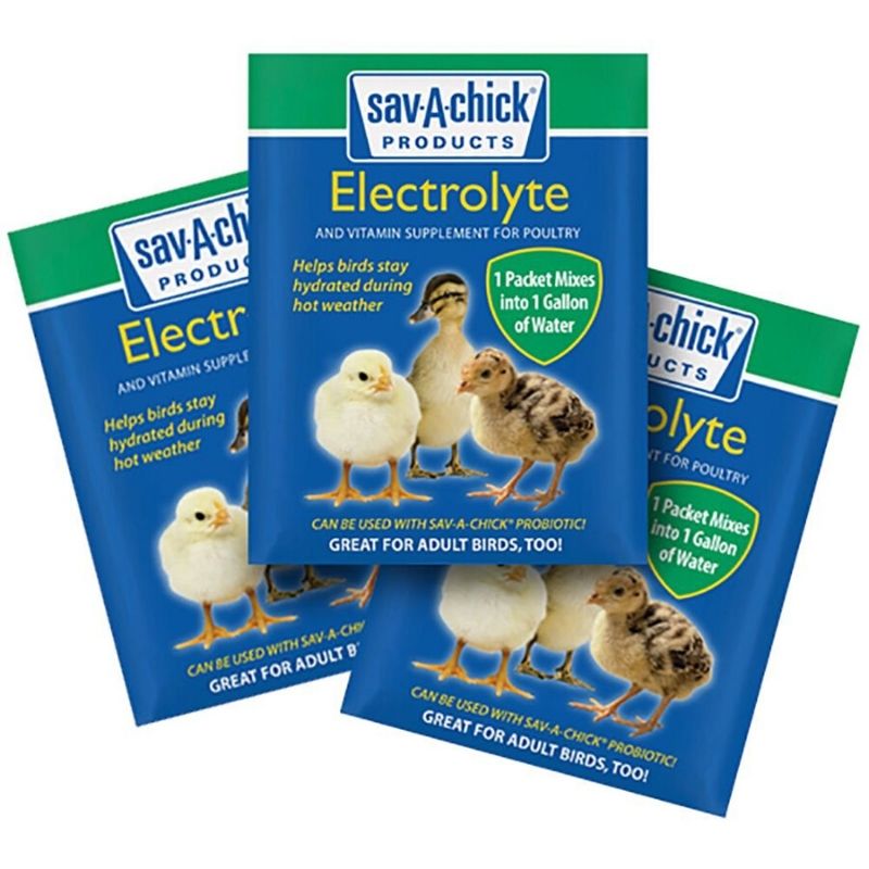 Electrolyte and vitamin supplements for chicks and chickens, packages make 1 gallon