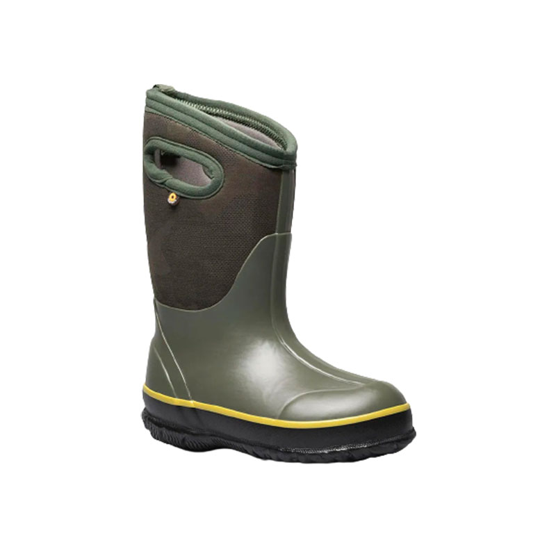 Bogs Classic Tonal Camo Kid's Insulated Rain Boot Dark Green Color Side Angle View