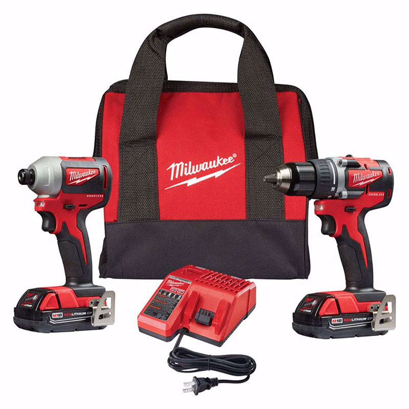 Milwaukee M18 18 V Cordless Brushless 2 Tool Compact Drill and Impact Driver Kit 2892-22CT