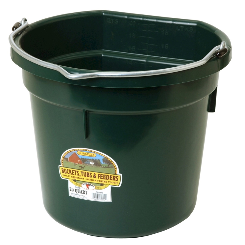 Green FlatBack bucket for feeding and watering steers, Horses, Sheep and Goats.