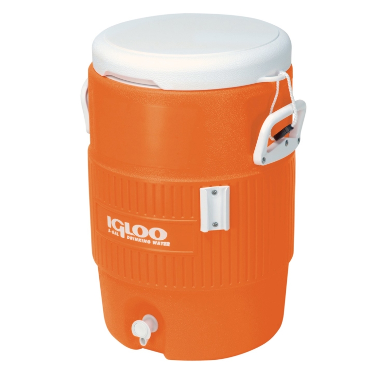 Igloo orange beverage container with seat top holds 5 gallons