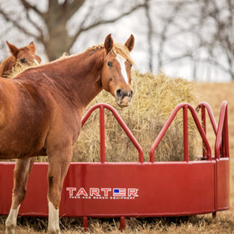 Tarter Equine Pro Hay Feeder With Hay Saver Horses Eating