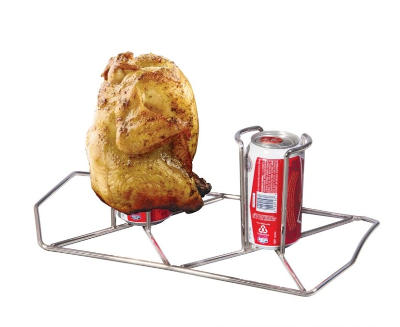 Camp Chef The Twins Beer Can Chicken Holder with chicken and beer in holder